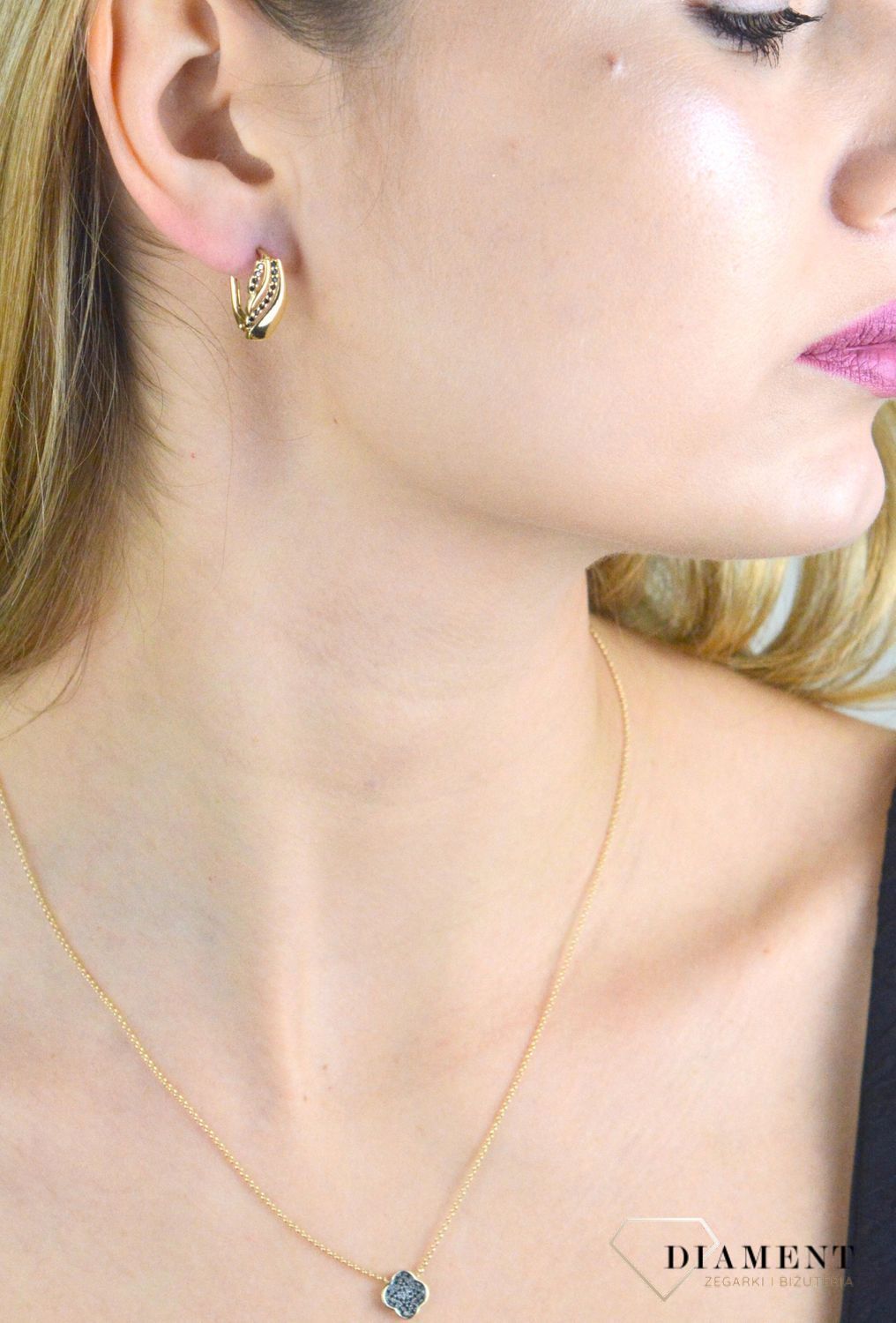 Złote kolczyki damskie 585 z czarnymi cyrkoniami KL 8529 585.jpg